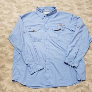 Columbia PFG Shirt Mens XL Blue Omni Shade Pockets Long Sleeve Button Fishing